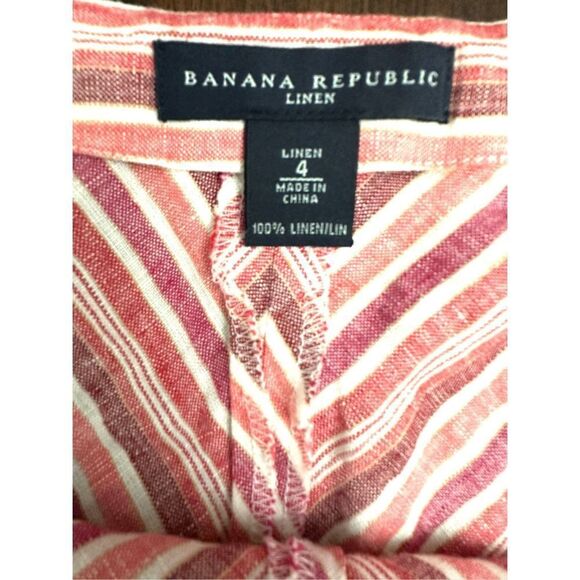 Banana Republic  Pink Chevron Candy-Stripe Midi Skirt 100% linen - Picture 5 of 6
